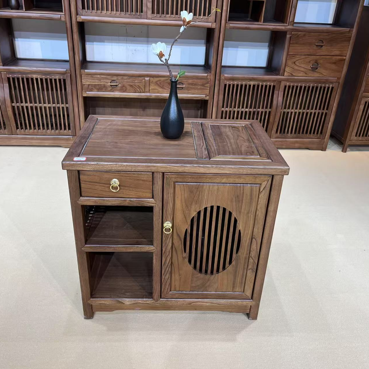 新中式茶柜老榆木收纳柜山水茶水柜储物柜简约家用一体餐边柜客厅