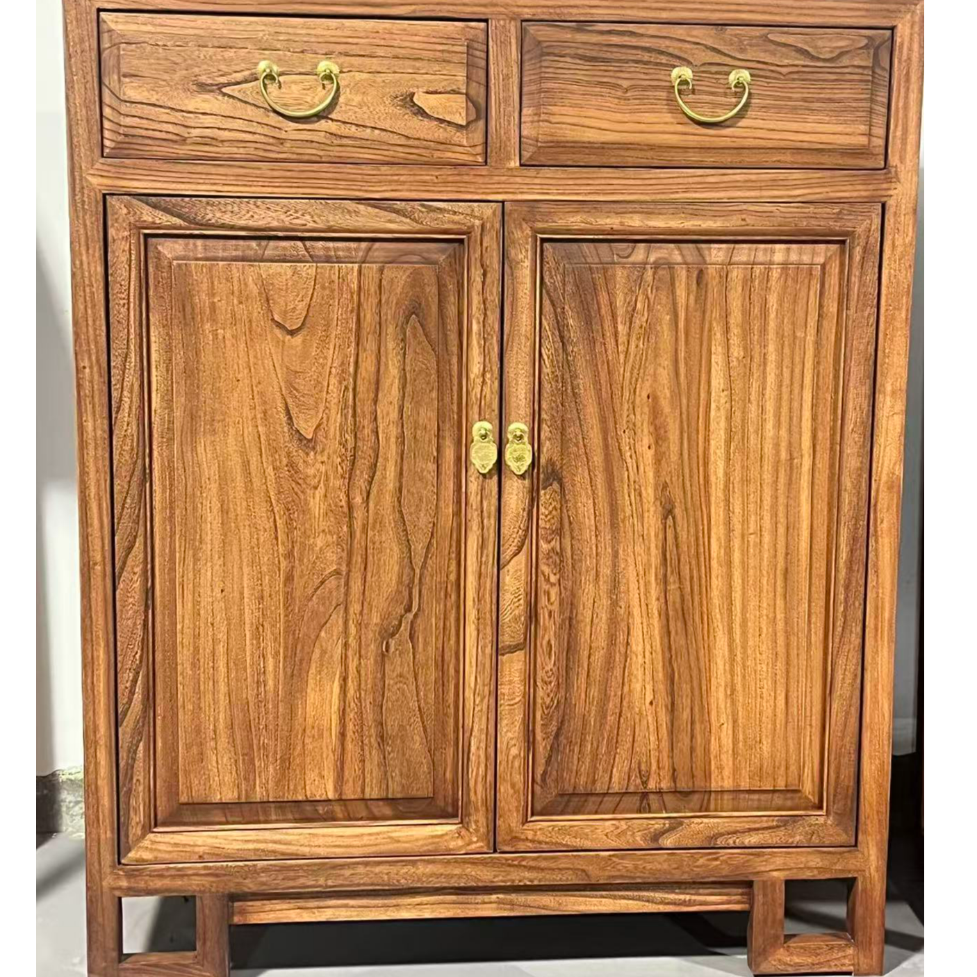 榆木餐边柜茶柜实木原木新中式雕花茶水柜