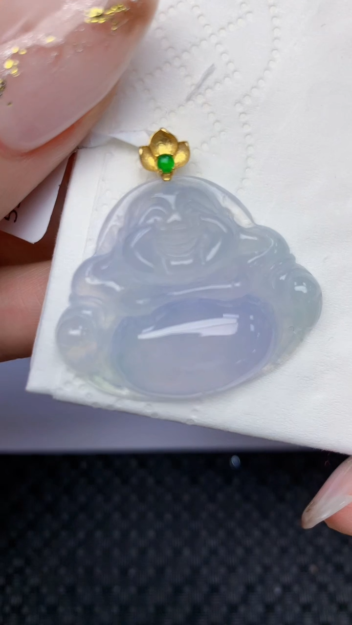 颈饰18K金镶嵌翡翠天然缅甸翡翠a货百元以上9元证书费自理