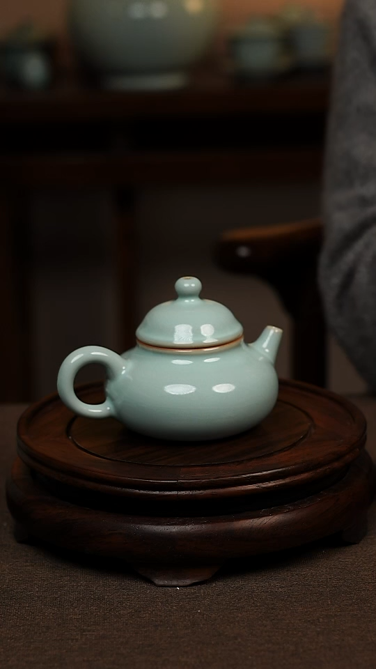 瓷片天青色全手工融天壶160ml微瑕不带礼盒