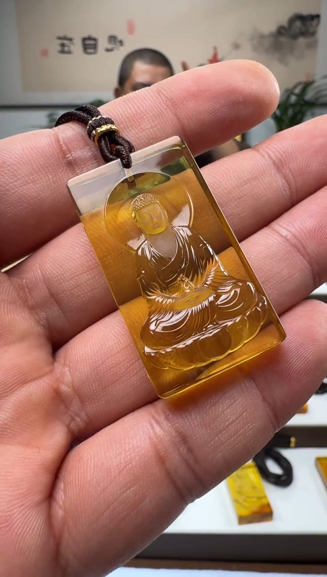 【闪购商品】琥珀颈饰未镶嵌缅甸琥珀阿弥方牌吊坠