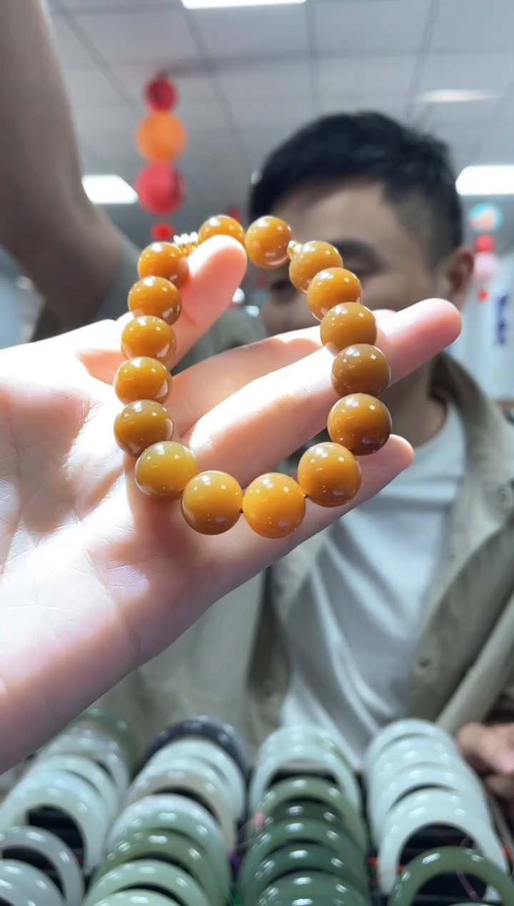 手链未镶嵌和田玉高品糖色卡12手串一条