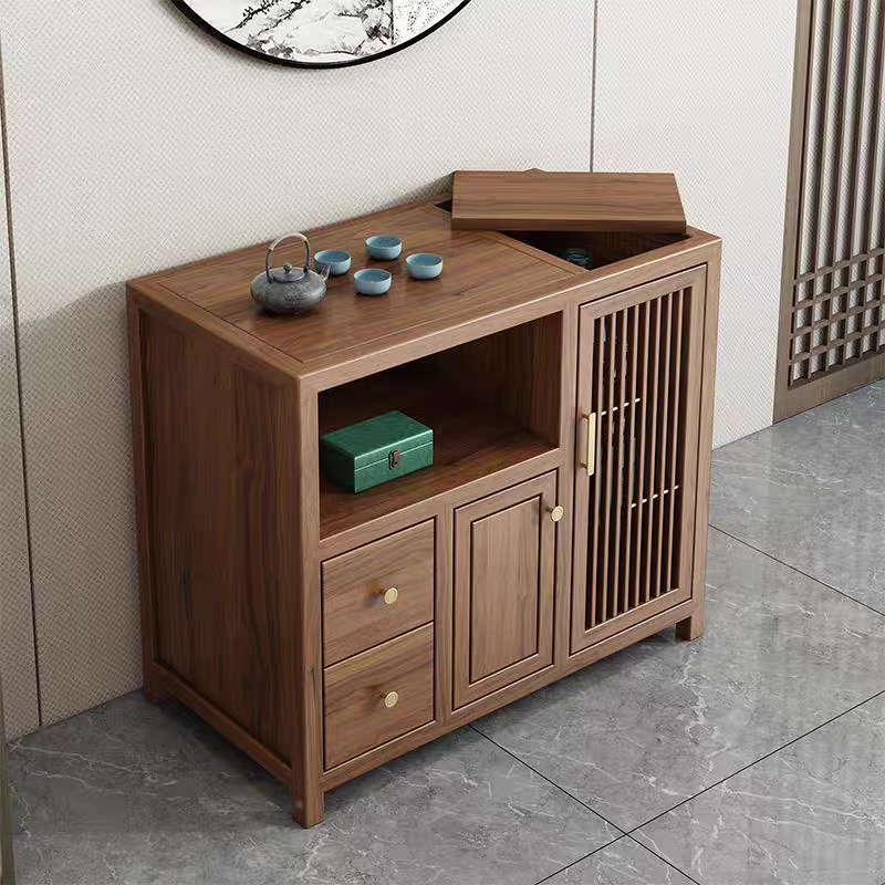 新中式实木餐边柜茶桌客厅边柜备餐柜茶水柜玄关储物柜二斗柜酒柜