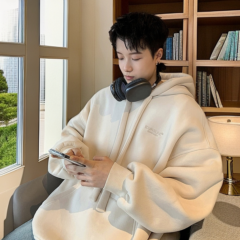 重磅连帽卫衣男2024新款宽松潮牌美式男士加绒外套冬季上衣加厚