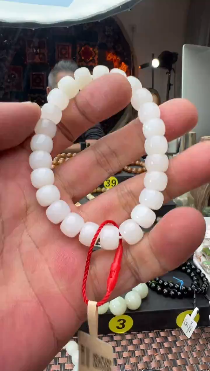 未镶嵌手串和田玉且末料天泰白玉算盘珠手串卡8X10