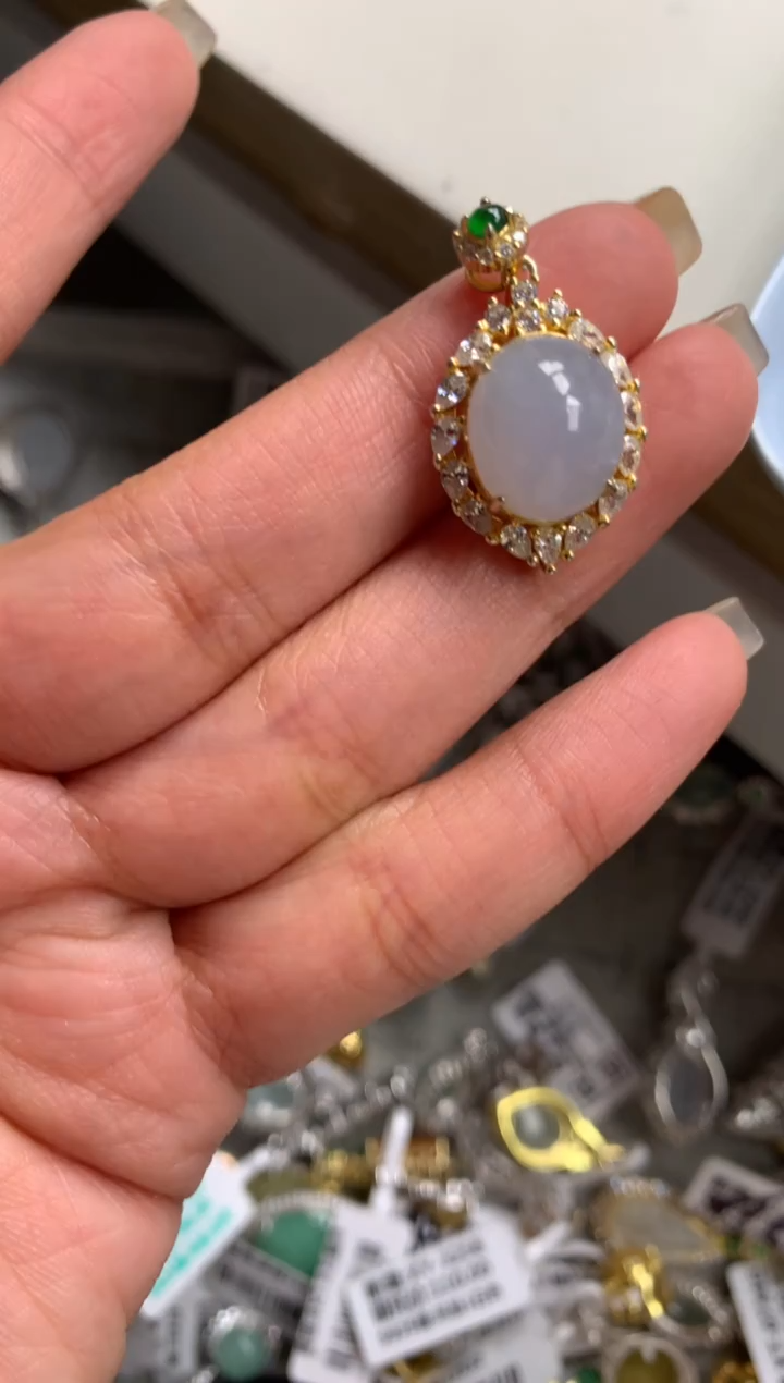 银S925镶嵌戒指翡翠吊坠