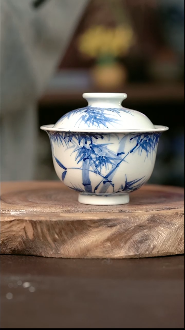 手绘 高温现代瓷  气窑 有暇  雅竹大布袋150C