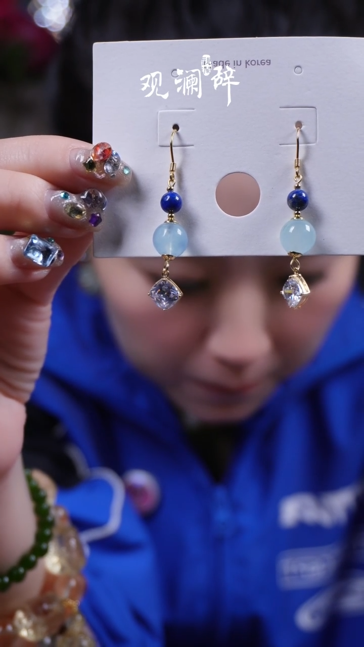 【闪购商品】海蓝宝石耳坠银S925镶嵌耳环