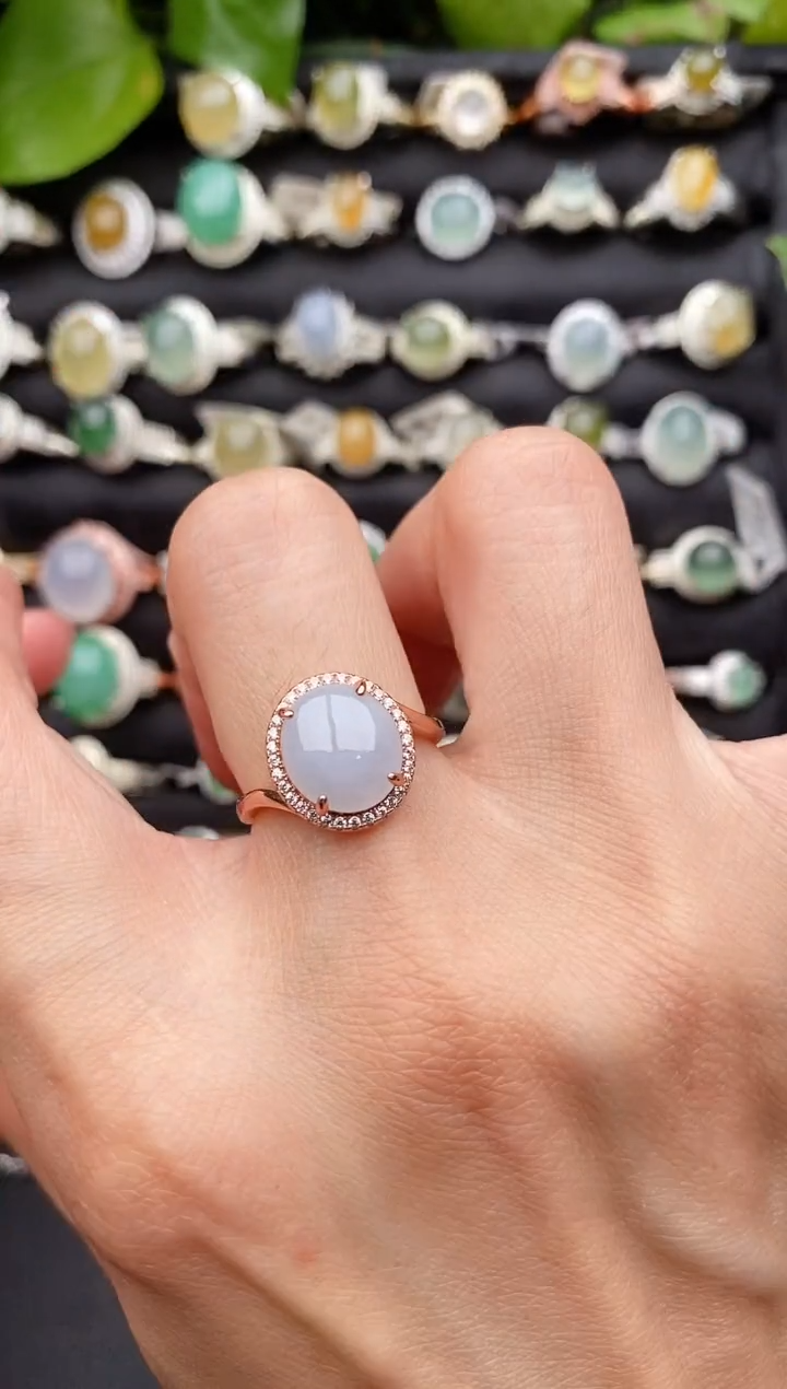 【闪购商品】翡翠戒指银S925镶嵌缅甸天然A货翡翠22   4-5