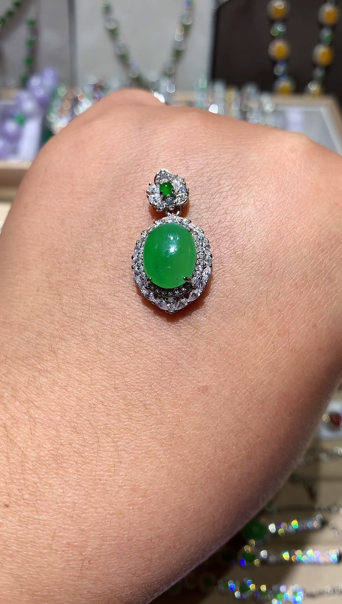 【闪购商品】翡翠耳饰银S925镶嵌吊坠