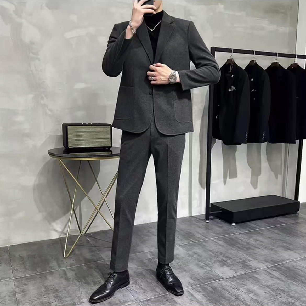   修身正装男士休闲帅气毛呢高端休闲时尚商务套西 