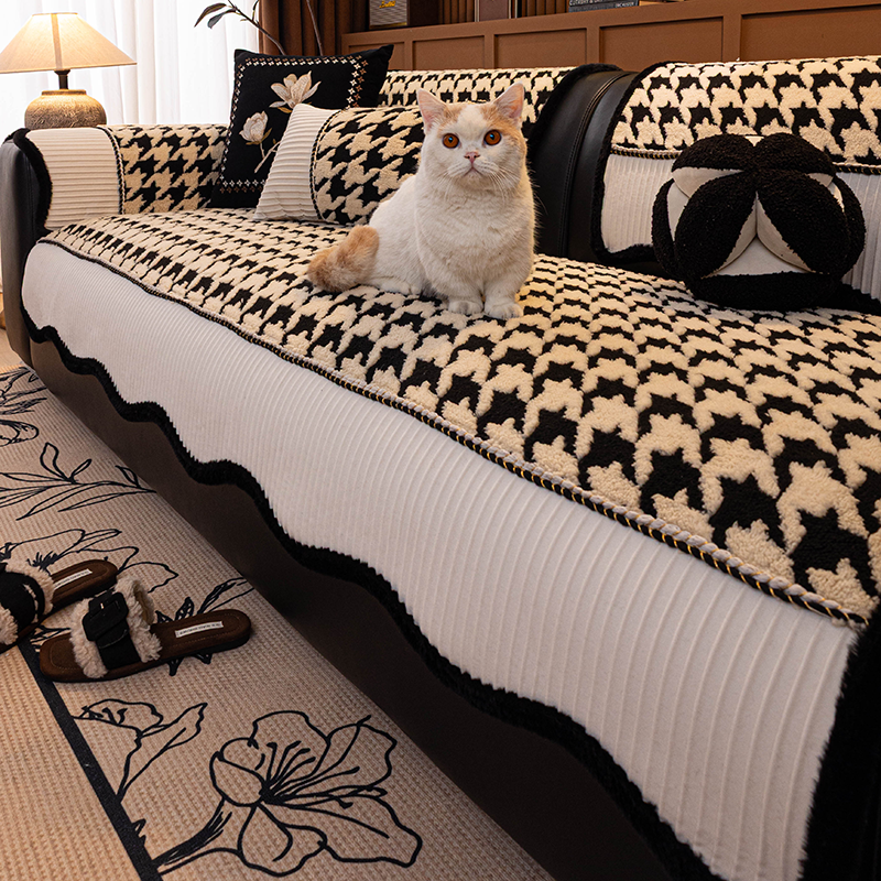 2025冬季新款加厚毛绒沙发垫轻奢高级感坐垫子皮沙发专用防滑套罩