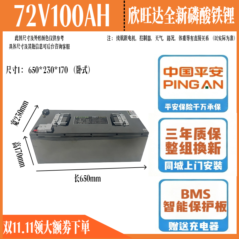 全新100AH铁锂 适用于两轮车踏板 三轮车专用