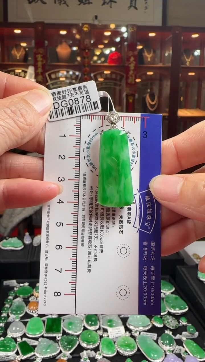【闪购商品】翡翠颈饰18K金镶嵌DG0878冰绿无事牌