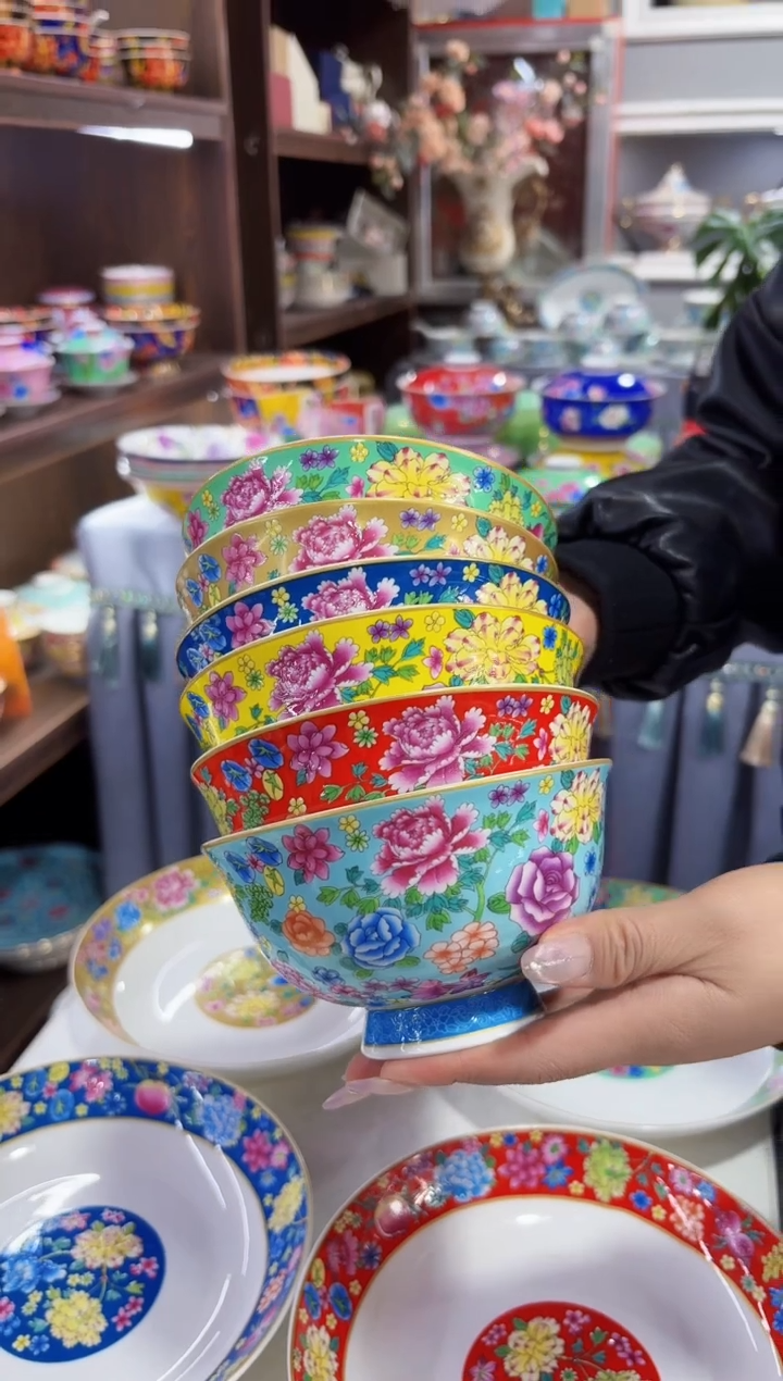 珐琅5英寸饭碗6个景德镇餐具