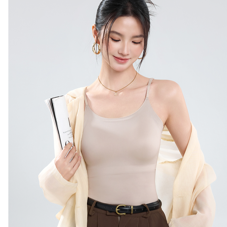 夏季冰凉无痕肩带可调节防走光无钢圈一体带胸垫聚拢固定杯美背