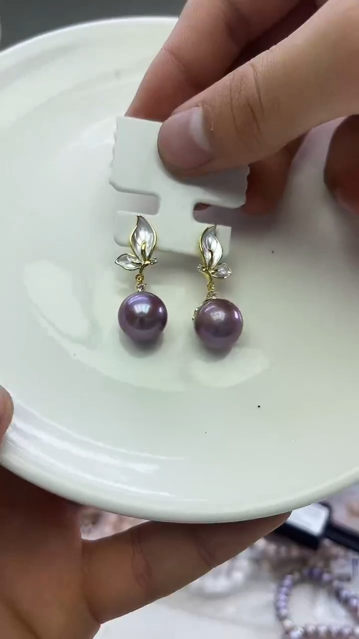 未镶嵌耳坠淡水珍珠紫色系耳坠