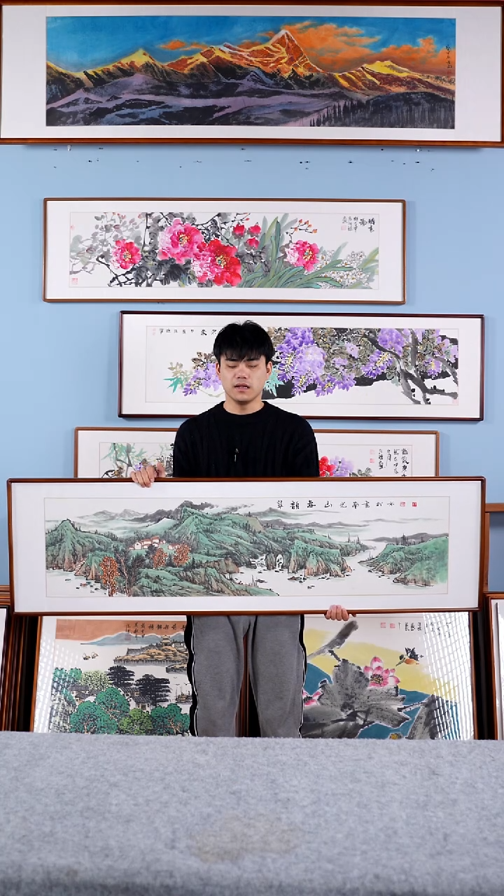 【闪购商品】国画张光南《翠韵春山》手绘含框162*47