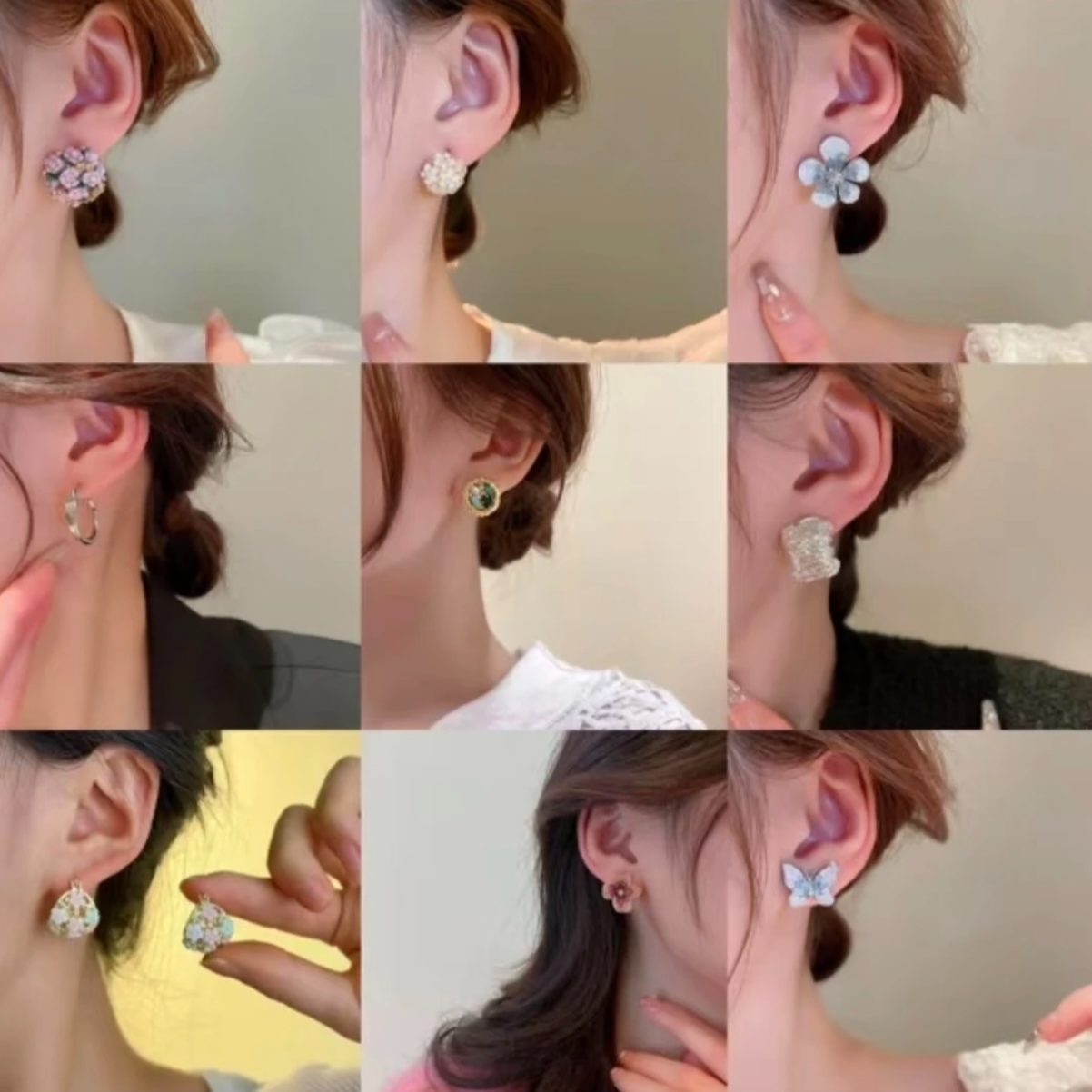 铜合金锆石耳饰 森系女法式耳钉饰品设计感小香风复古时尚