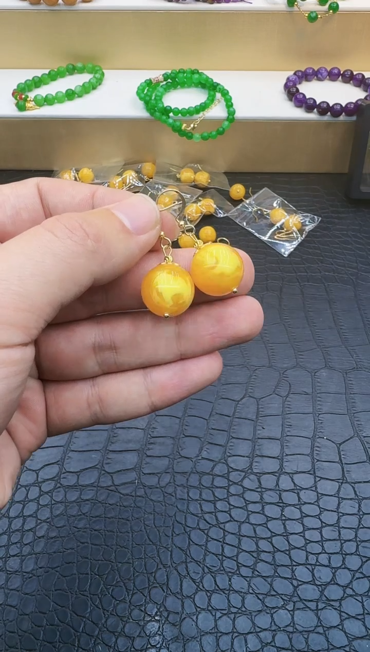 【闪购商品】蜜蜡耳饰14K金镶嵌023