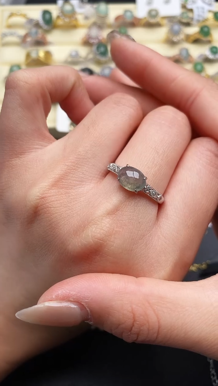 【闪购商品】翡翠戒指银S925镶嵌55555555+4