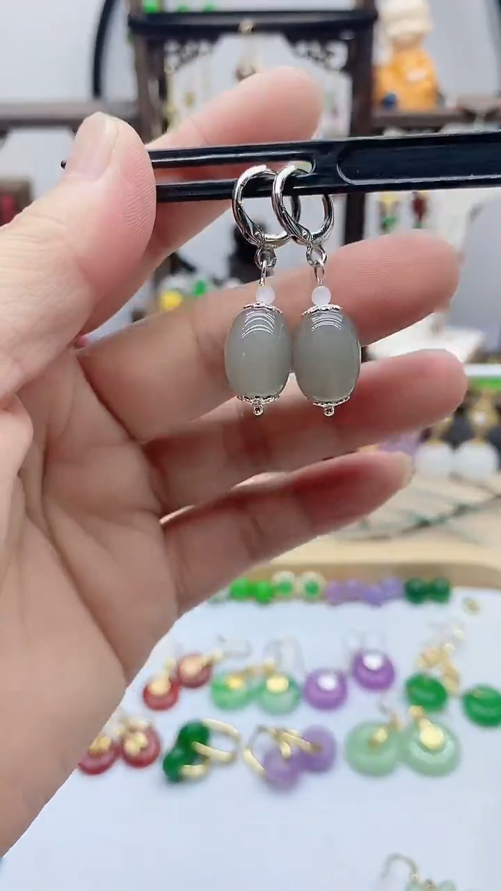 银S925镶嵌和田玉耳饰60