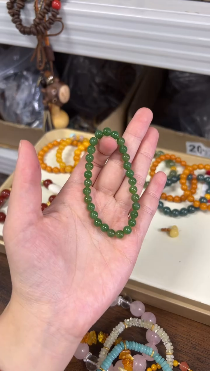 手链未镶嵌和田玉孤品和田碧玉圆珠手链[1330]