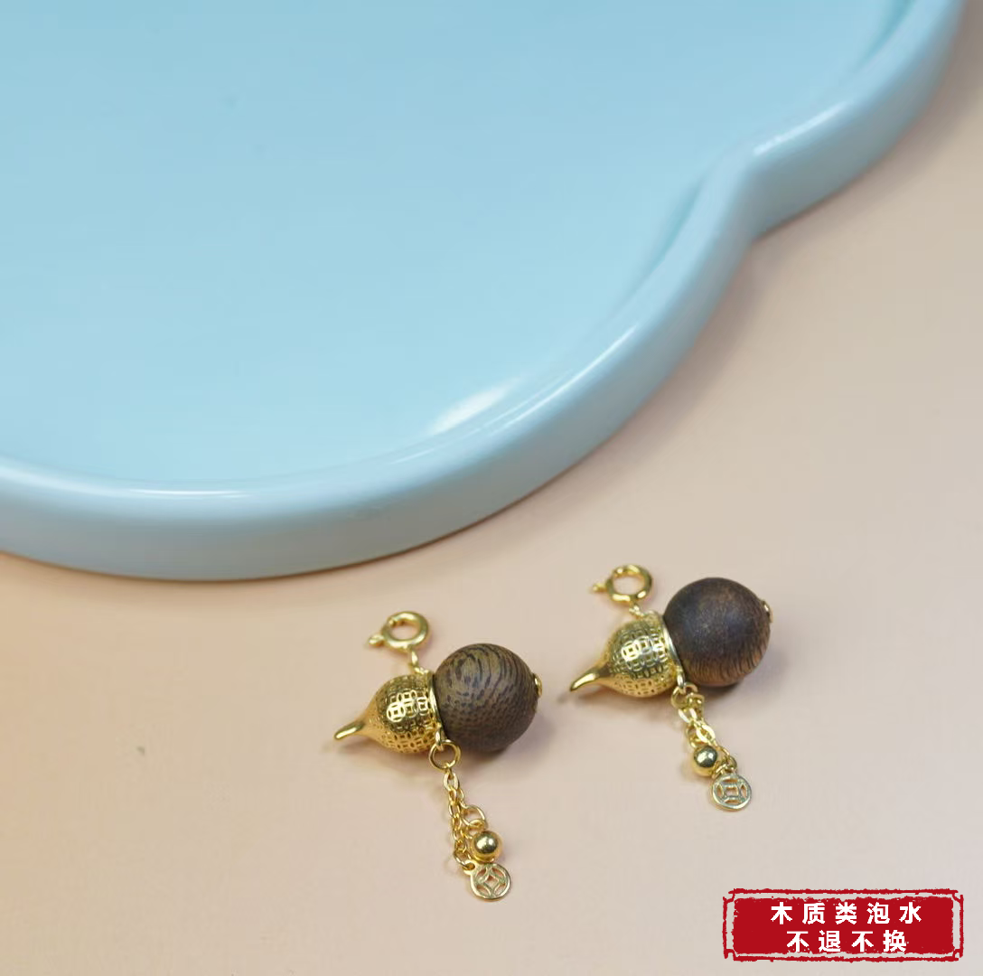 沉香【铭记珠宝】S925银镶沉香葫芦吊坠4-3DM78H486【多样性发一件】