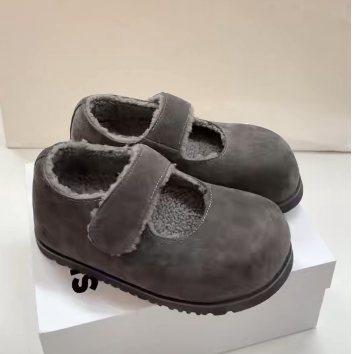 诗歌兰女鞋2025冬季新品真皮魔术贴真皮羊毛保暖乐福鞋玛丽珍单鞋