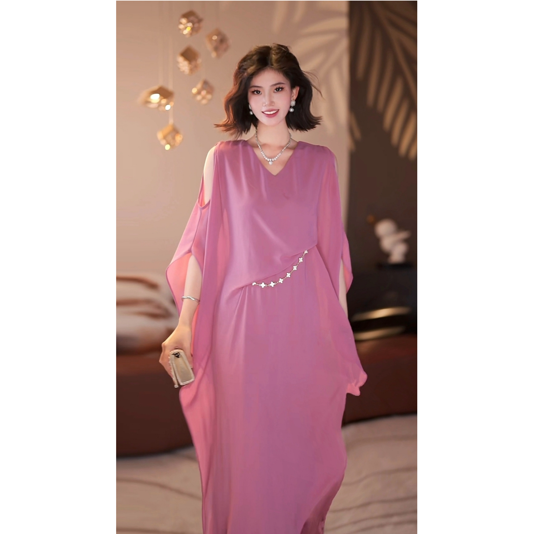 【梦琳】白月光 春夏新品气质时尚显瘦收腰高级连衣裙-YL20187