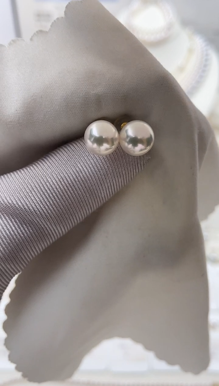 18K金镶嵌耳饰海水珍珠特选福利不退不换7.5-8mm