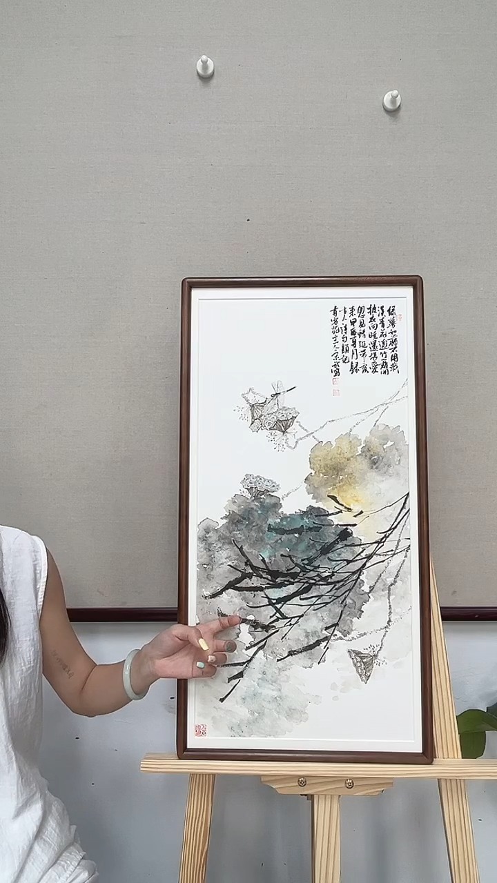 国画宋武老师精品手绘花鸟作品 33*66带框