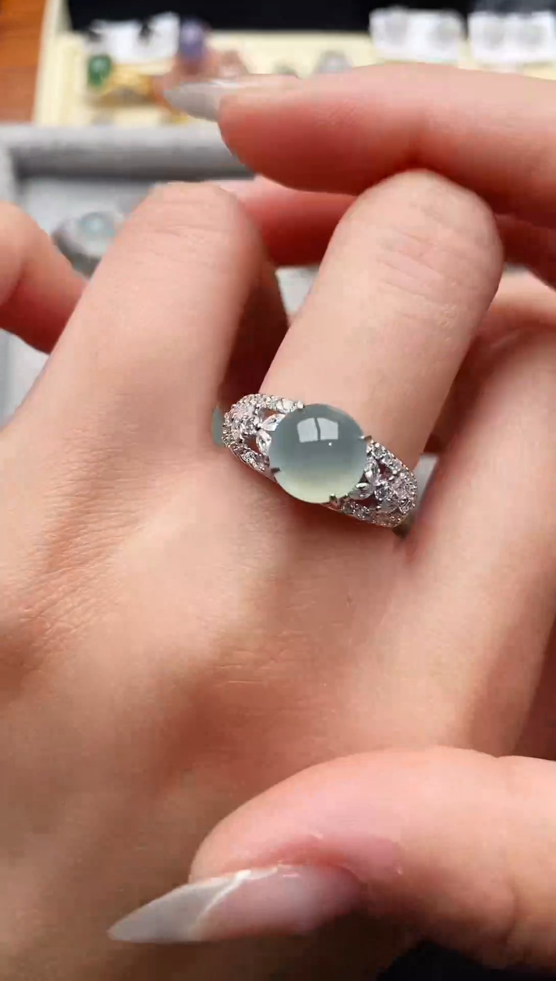 【闪购商品】翡翠戒指银S925镶嵌2222222+7