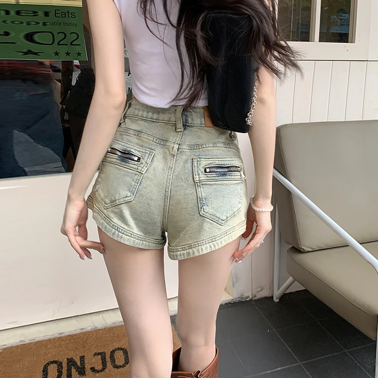 美式设计感a字包臀热裤复古辣妹牛仔短裤女夏季梨型身材高腰显瘦