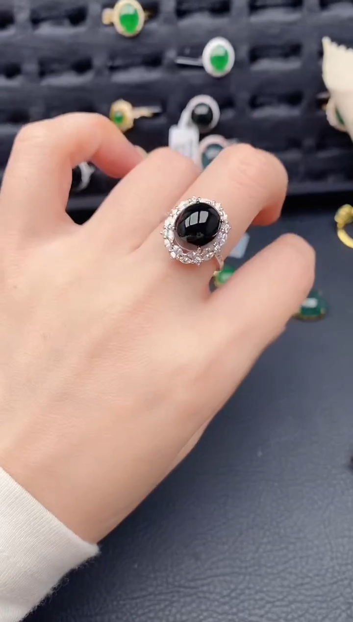 银S925镶嵌戒指翡翠天然a货翡翠633