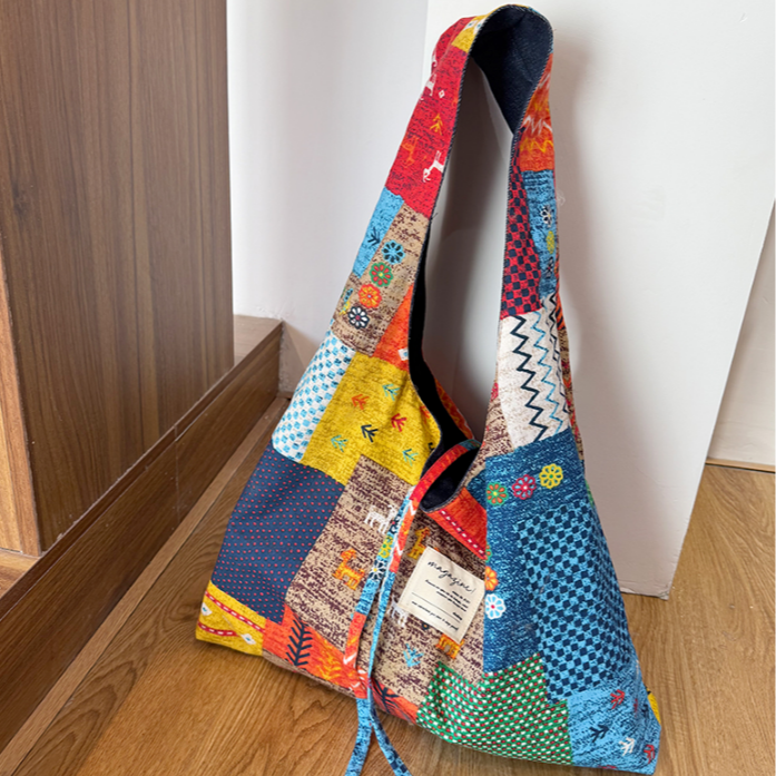 阪织屋设计款包包复古双面拼背心正反两用包