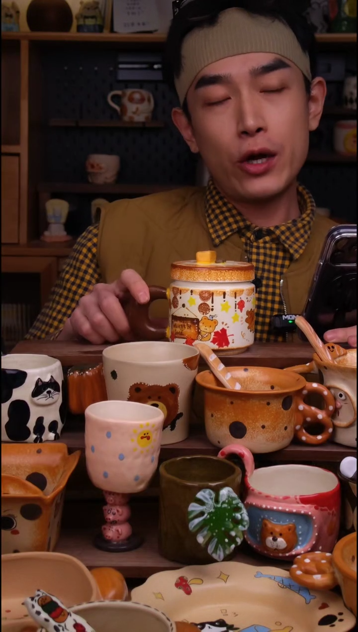 杯子陶景德镇可爱设计师款陶瓷（带盖）
