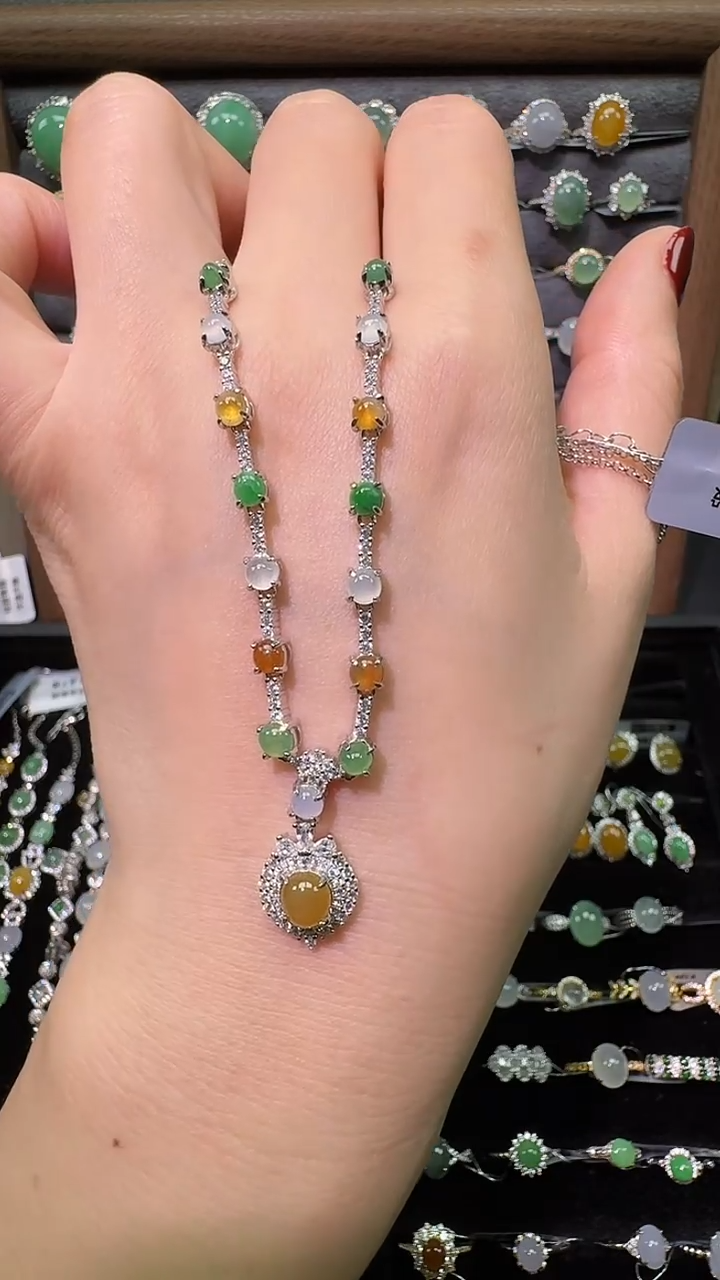 银S925镶嵌戒指翡翠套链11