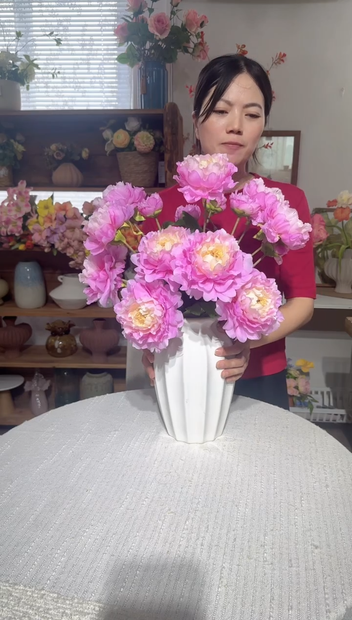 捡漏福利~5支芍药粉紫加贵妃花瓶一套