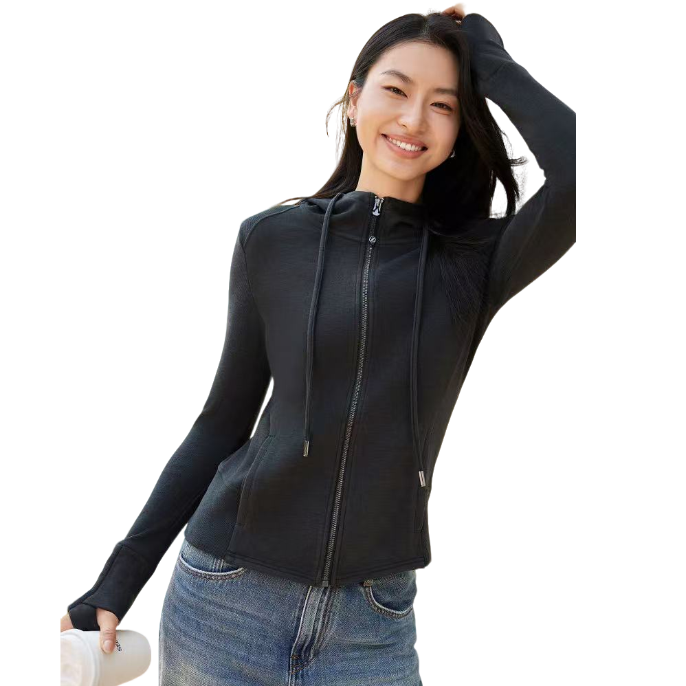 秋冬休闲拉链女羊绒时尚微塑形显瘦连帽外套
