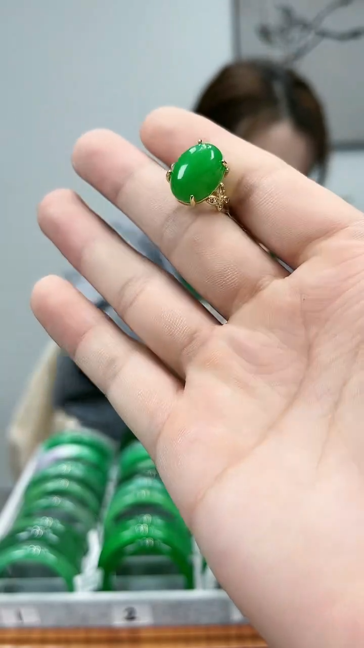 【闪购商品】翡翠戒指未镶嵌s3辣绿戒指