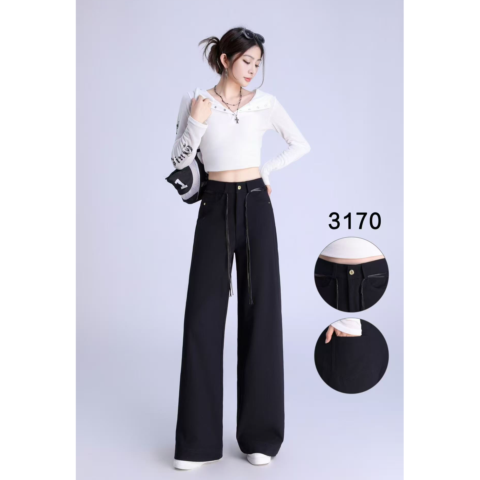 哈伦裤女2025秋新款高级感时尚宽松窄版香蕉直筒休闲弯刀裤3170