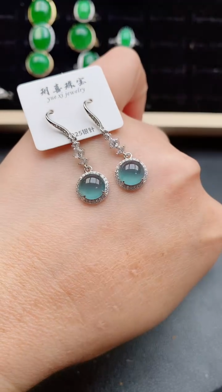 【闪购商品】翡翠耳饰银S925镶嵌8000