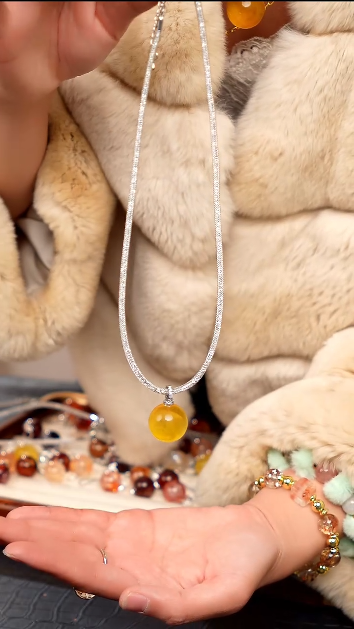 水晶摆件未镶嵌天然拉丝黄萤石单珠吊坠07