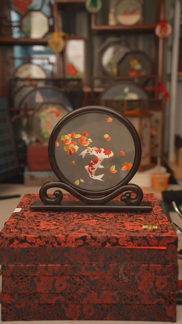 扇子摆件摆台双面绣花