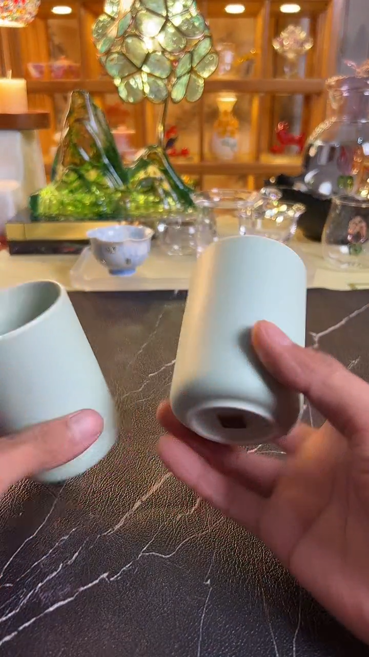 绿茶杯汝窑高杯一对