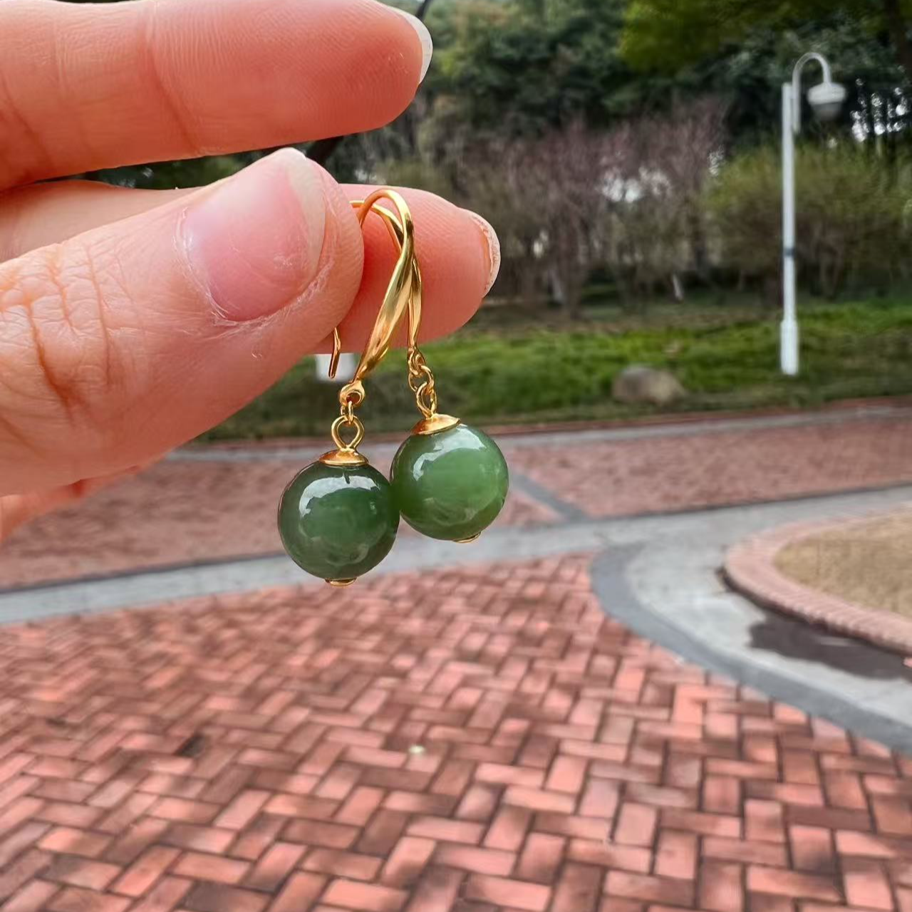 麦麦【清滢】天然和田玉碧玉+925 耳环 多样性发一