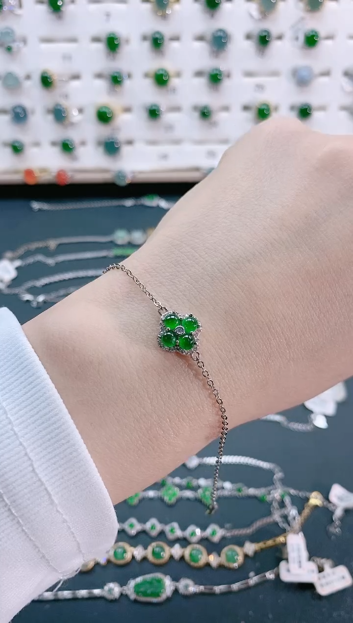 【闪购商品】翡翠手链银S925镶嵌天然翡翠