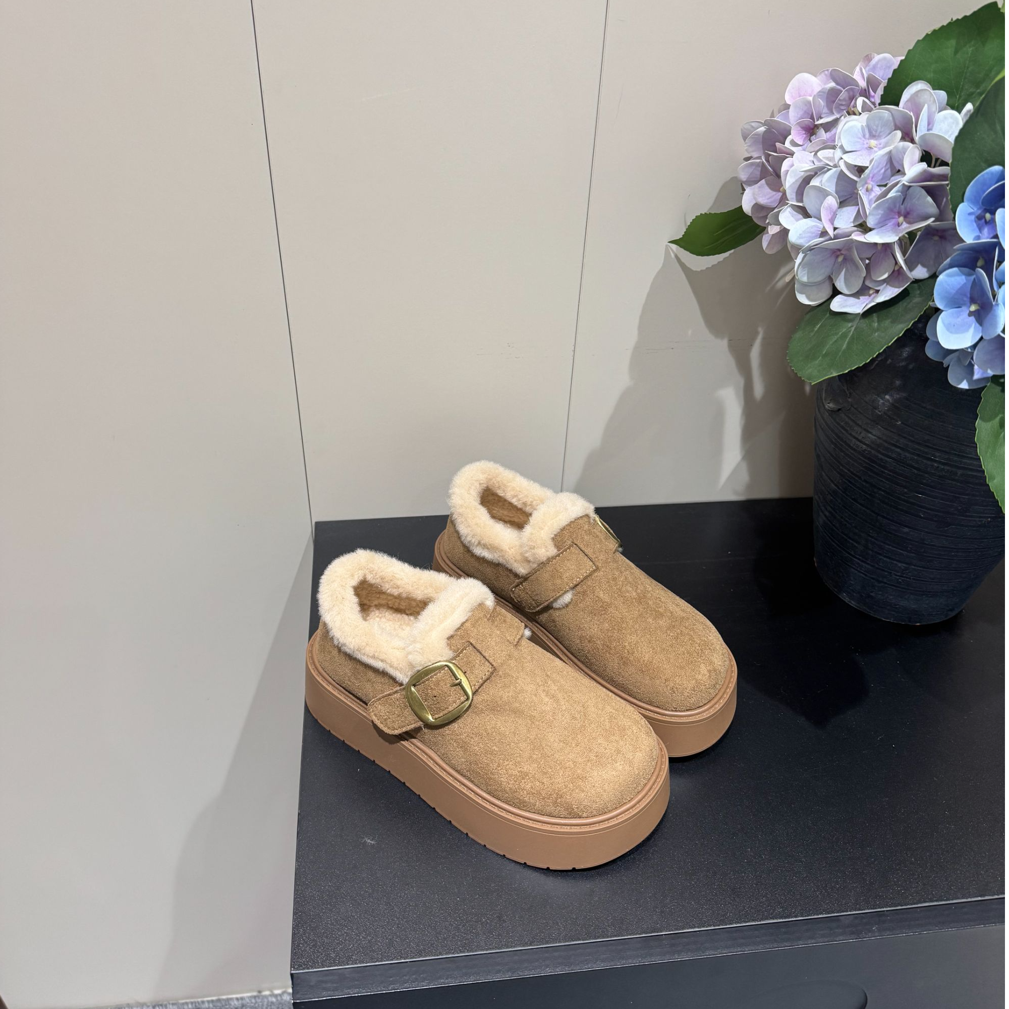 程程家厚底绒绒博肯鞋