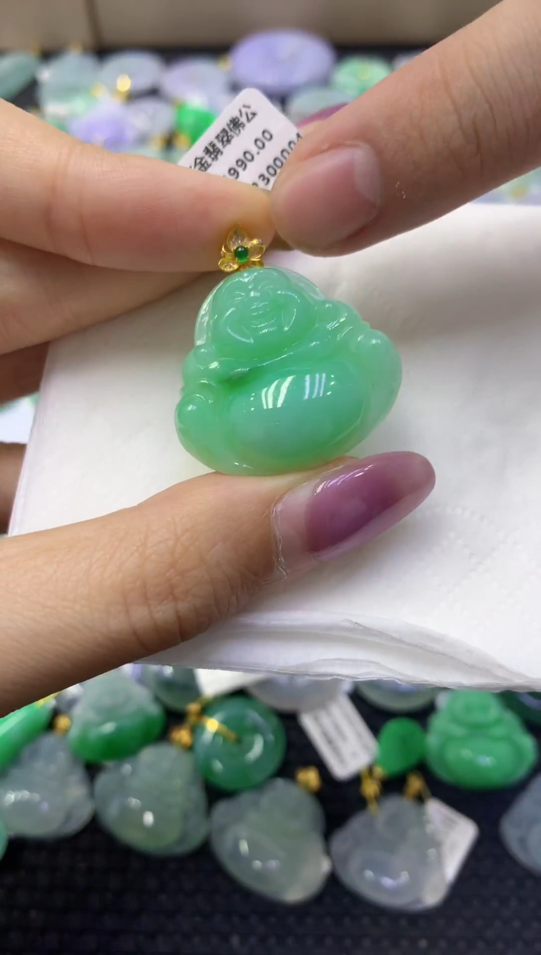 颈饰18K金镶嵌翡翠天然缅甸翡翠A货
